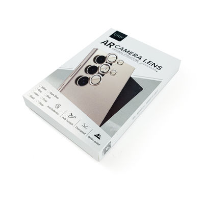 কাস্টম প্রিন্টেড সিলভার পেপার ফোল্ডেবল ক্যামেরা লেন্স প্রোটেক্টর কভার ক্যামেরা টেম্পারড গ্লাস প্যাকেজিং বক্স উইন্ডো সহ