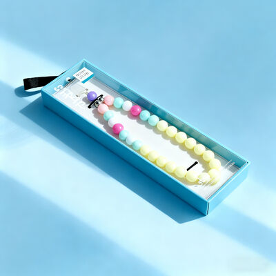 কাস্টম লোগো জুয়েলারি ব্রেসলেট বক্স প্যাকেজিং পুঁতিযুক্ত ফোন স্ট্র্যাপ উপহার প্যাকিং পেপার বক্স উইন্ডো সহ